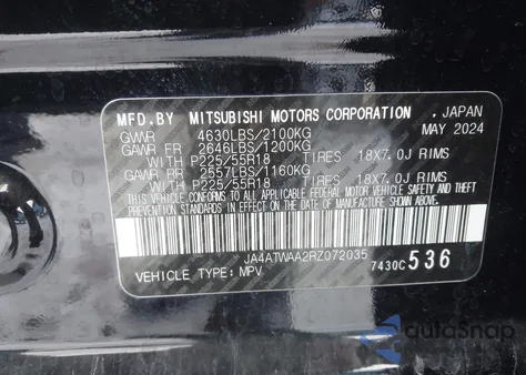 2024 Mitsubishi Eclipse Cross Se S-Awc/Sel S-Awc from USA, damaged, VIN JA4ATWAA2RZ072035